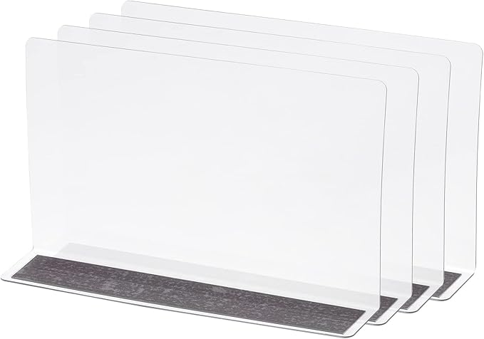 MECCANIXITY L Type Shelf Dividers, PVC Clear Closet Shelf Separator Organizer Clapboard for Cabinet Supermarket with Magnetic Strip 20 x 4 x 12cm Pack of 4