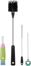 [4 Pack] Bottle Brush, 15 Inches Stainless Steel Long Handle Baby Bottle Scrub Cleaning Brushes with Straw & Lid Brushes for Sports Water Bottle, Cups, Coffee Mugs, Glasswares