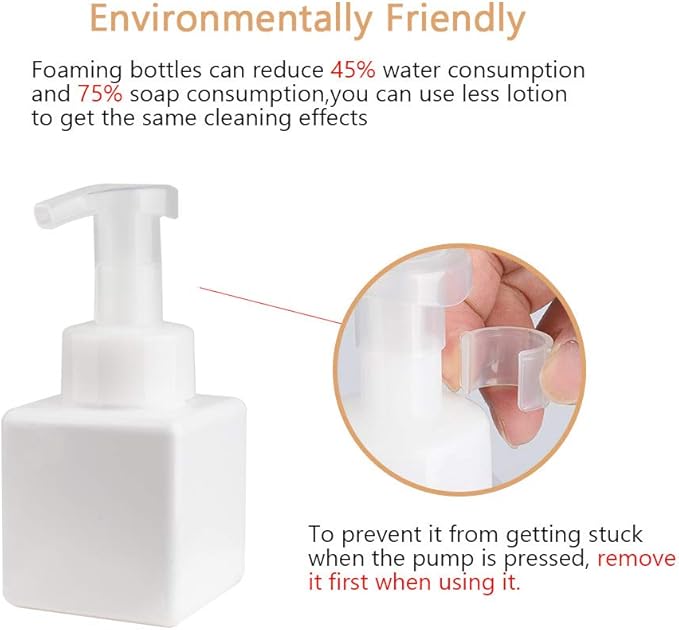UUJOLY Foaming Soap Dispenser, 250ml (9oz) Refillable Pump Bottle for Liquid Soap, Shampoo, Body Wash (2 Pcs) (Small White)