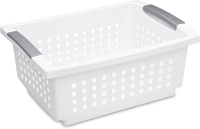 Sterilite 10-Pack Medium Stacking Basket, Open Top Plastic Storage Organizer, White - Stackable Crate Containers for Countertop, Cabinet, Pantry Shelf, Laundry Room, Bathroom & Home Office