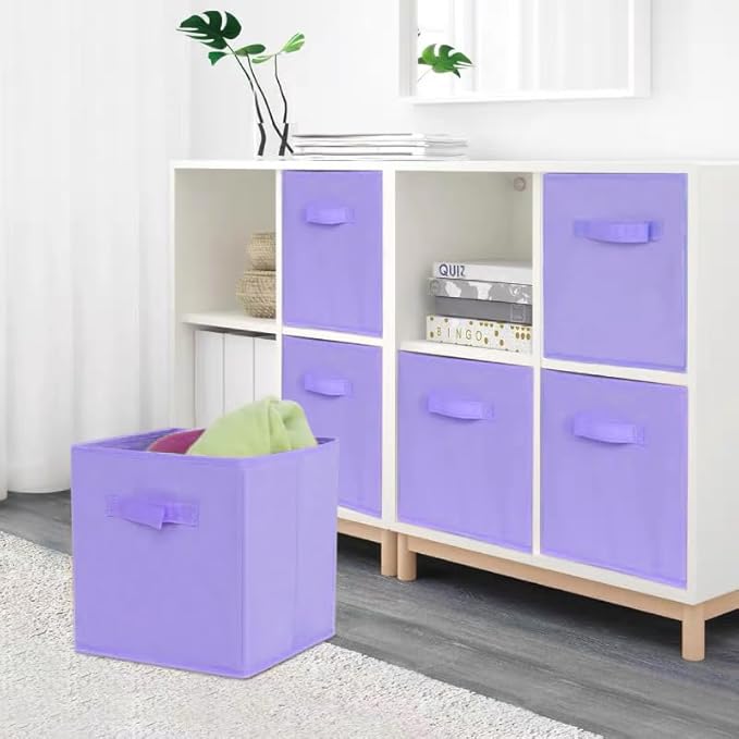 purple storage bins [6 Pack] 9.0"x7.5"x7.5",Mini Storage Box Fabirc Foldable Closet Toy Organizer Collapsible Cloth