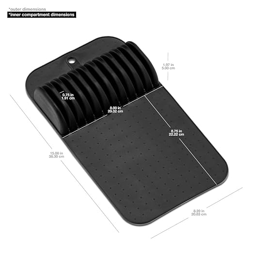 madesmart Large Knife Mat, Soft-Grip In Drawer Knife Organizer for 12 Knives, Non-Slip Kitchen Drawer Storage, Space Saving Knife Block Alternative, Carbon