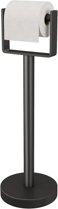 YUMORE Weighted Base Toilet Paper Holder, Stainless Steel Toilet Paper Stand, Free Standing Floor Tissue Roll Holder for Bathroom, Matte Black 200UP