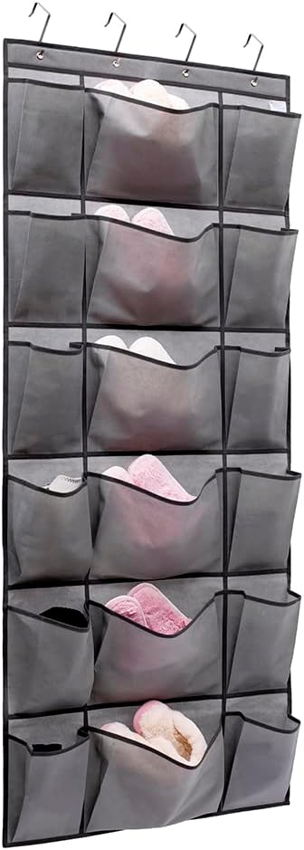 ANIZER Over The Door Hanging Shoe Rack Organizer with 6 Extra Large and 12 Large Fabric Pockets Shoe Holder for Home Storage (GREY)