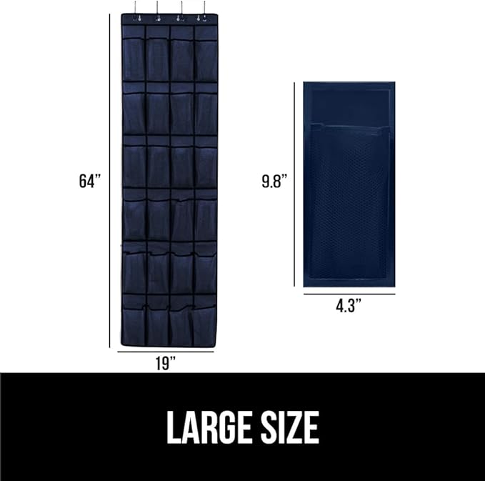 GORILLA GRIP Over the Door Shoe Organizer, 24 Large Breathable Mesh Pockets, Space Saving Hanging Storage Holder, Closet Rack Hanger Holds Up to 40 lbs, Hangs on Closets for Shoes, Accessories, Navy