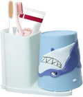 Lily's Home Kids Toothbrush Holder - 3D Shark Tumbler & Organizer Set - Fun Bathroom Storage Decor - Blue/White Design - Kids Bathroom Accessories - Space-Saving Holder for Toothbrush/Toothpaste