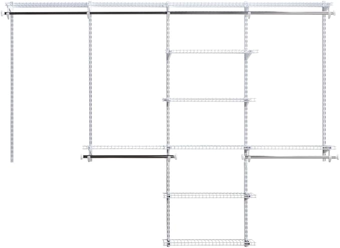 Rubbermaid Configurations Closet Shelves & Hanging Kit (2) 26" Shelves White Custom Pantry Organizer and Storage/Clothes Rack for Home/Laundry/Bathroom/Mudroom/Pantry/Linen Closet