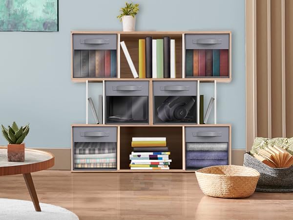 Sorbus 13 Inch Storage Bins with Clear Window - 6 Foldable Baskets for Organizing Clothes, Toys, Books - Sturdy Collapsible Fabric Storage Cubes with Handle - Storage Baskets for Shelves, Closets