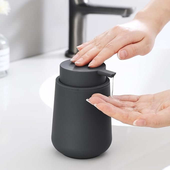 Matte Gray Liquid Hand Soap Dispenser Plastic 11 oz - Modern Minimalist Style for Bathroom & Kitchen Countertop Refillable