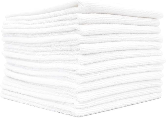 The Rag Company - All-Purpose Microfiber Terry Cleaning Towels - Commercial Grade, Highly Absorbent, Lint-Free, Streak-Free, Kitchens, Bathrooms, Offices, 300gsm, 16in x 16in, White (12-Pack)