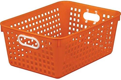 Really Good Stuff Large Plastic Storage Baskets with Handles, 13.75" x 9.75" x 5", Neon Group Colors, for Books & Supplies, Organize Classroom & Home