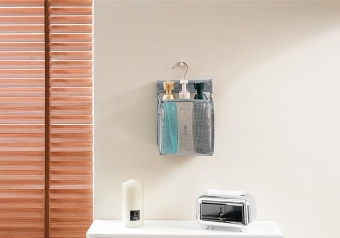 ALYER Hanging Mesh Shower Caddy Organizer Bathroom Storage Bag with Hooks for College Dorm, Gym, Swimming,RV and Travel,Gray