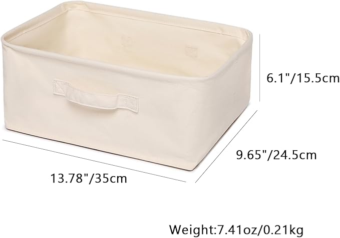 Foldable Storage Bins with Lids Cotton Canvas Rectangular Storage Box Ideal for Organization Lightweight and Durable (13.78 x 9.65 x 6.1)