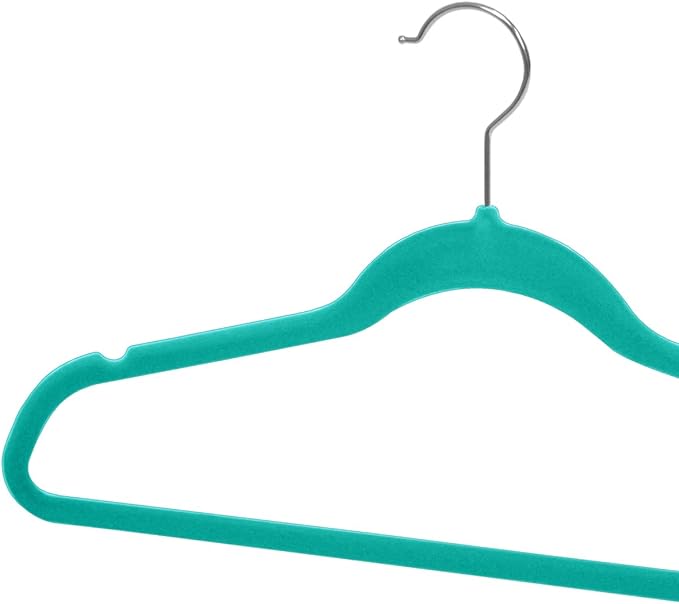 Home Basics Sunbeam Slip-Proof Snag-Free Ultra Slim Velvet Hanger with Rotating Steel Hook (Pack of 10) (TURQUOISE)