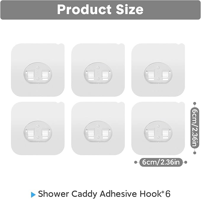 FEPTUASE Shower Caddy Adhesive Replacement, Transparent Strong Adhesive Hooks, No Drilling, Waterproof, for Shower Caddy, Bathroom Storage Shelves and Kitchen Racks (Single*6pcs)
