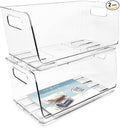 Isaac Jacobs 2-Piece (13" x 7.3" x 6.1") Large Wide Stackable Clear Storage Bins w/Open Front, Versatile Use, Set of 2, Desk, Office, Bathroom, Bedroom, Closet