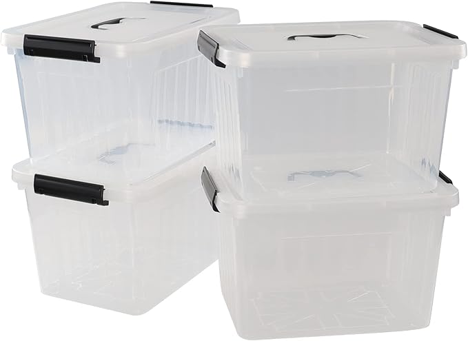 Zerdyne 10 L Clear Plastic Latching Box, Plastic Storage Bin with Lids, 4-Pack