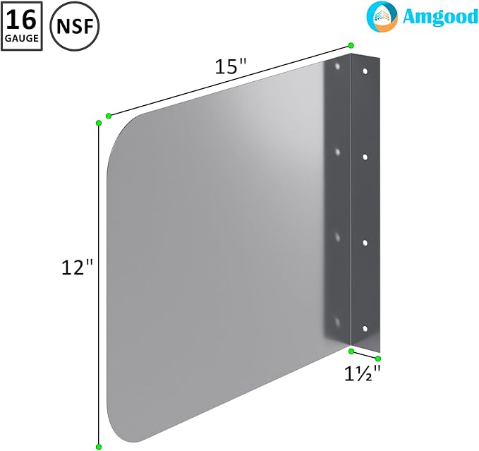 15 in. x 12 in. Wall Mount Stainless Steel Splash Guard – 16-Gauge 304 Stainless Steel