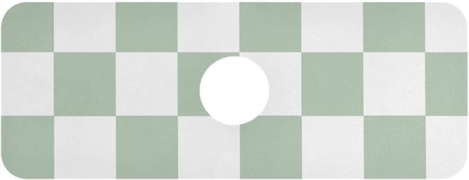 Kitchen Sink Splash Guard 1 PC 14.7 Inch Sink Faucet Mat Splash Guard for Bathroom Countertop Water Absorbent Foldable Cuttable Soft Washable Checkered White and Green