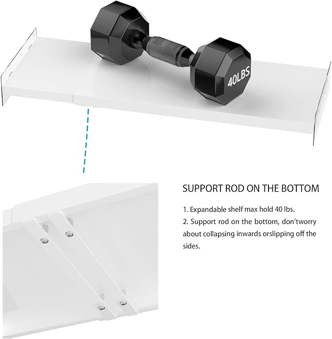 WEJIPP Closet Organizer Shelves Expandable Tension Shelving Rack Cabinet Storage Shelf Heavy Duty Metal DIY Divider Separator for Wardrobe Cupboard Pantry Kitchen Bathroom,White,2packs
