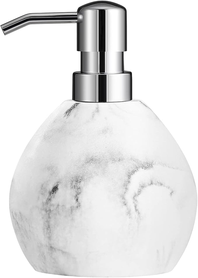 Luxspire Hand Soap Dispenser, 15.2 oz Marble Hand Lotion Bottle, Stainless Steel Pump Lotion Container, Refillable Liquid Hand Soap Jar, Resin Shower Dispensers for Bathroom, Kitchen, Marble White