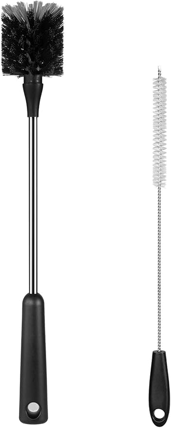 [2 Pack] Bottle Brush, 15 Inches Stainless Steel Long Handle Baby Bottle Scrub Cleaning Brushes with Straw & Lid Brushes for Sports Water Bottle, Cups, Coffee Mugs, Glasswares