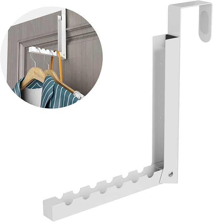ZMBESUP Over The Door Hanger Folding Clothes Drying Rack, Folding Hanging Coat Rack for Indoor Laundry Room Compact Small Space Foldable Portable Clothing Hanger Hook Collapsible- 1 Pack（White）