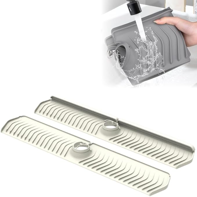 Kitchen Sink Faucet Mat, 2025 New Foldable Faucet Mat for Kitchen Sink, 30in Silicone Faucet Guard & Draining Mat Keep Countertops Dry Splash Guard (White, 30in)