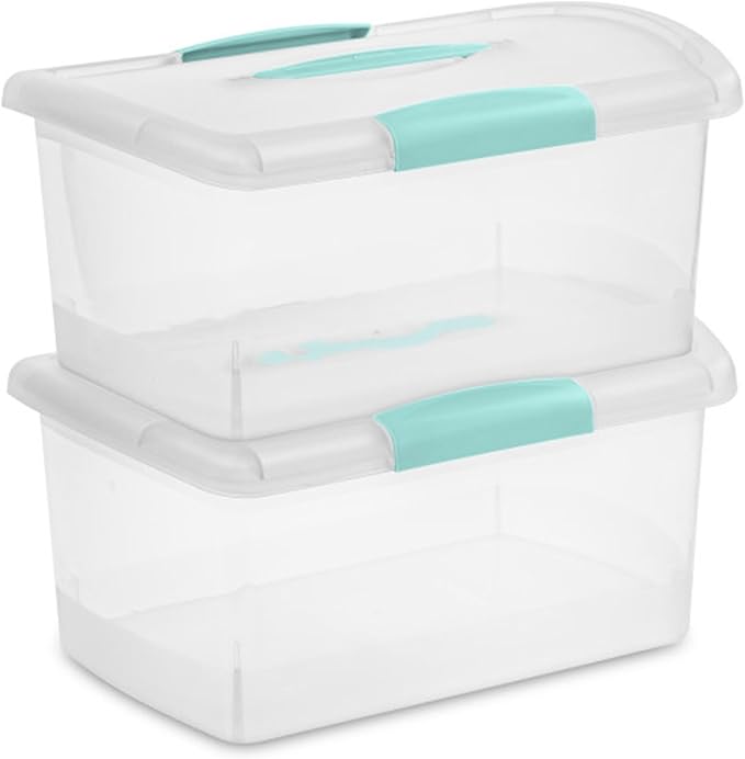 Sterilite Medium Nesting ShowOffs, Stackable Small Storage Bin with Latching Lid and Handle, Plastic Container to Organize Home, Clear, 24-Pack