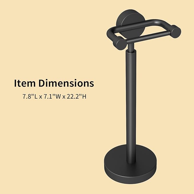 YUMORE Toilet Paper Holder Stand,Modern Freestanding Matte Black Bathroom Floor Standing Toilet Paper Roll Holder,Stainless Steel Round Weighted Base Bath Tissue Holder