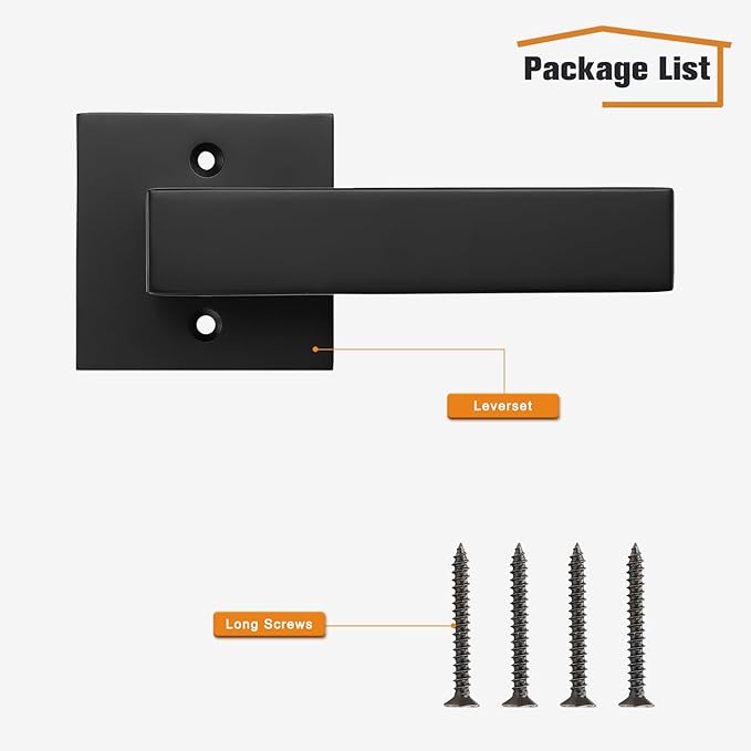 Probrico Non-Turning Half-Dummy Levers in Matte Black, Stainless Steel Square Bar Single Dummy Handles, Heavy Duty Hardware for Closet Balcony Pantry or French Doors(Exposed Screws, 6 Pack)