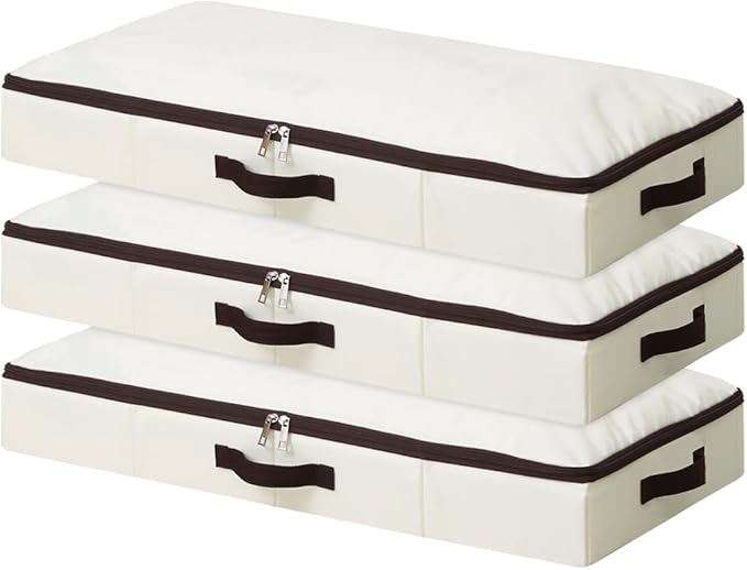 Pack of 3, Home Organization and Storage with Sturdy Sidewalls & Bottom, Heavy Duty Storage Bins, Tear-Proof Drag-Resistant, Ideal for Apartment, Dorm, Bedroom, Attic, Stackable (Beige, 29.5x15x4")