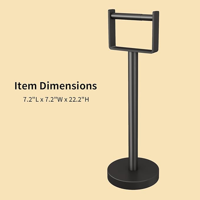 YUMORE Weighted Base Toilet Paper Holder, Stainless Steel Toilet Paper Stand, Free Standing Floor Tissue Roll Holder for Bathroom, Matte Black 200UP
