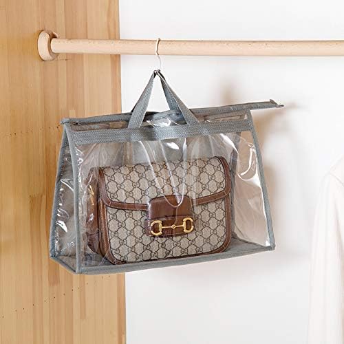 CINPIUK Handbag Dust Bags Clear Purse Storage Organizer for Closet Small to Extra Large Handbags Dust Free Bags Hanging Zipper Storage Bag with Hooks, ( Grey, 4 Sizes-8PCS)