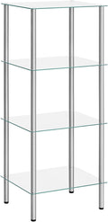 HOOBRO Glass Shelf, 4 Tier Bathroom Standing Shelf Unit, Tempered Glass Shelving Stand for Small Space, Perfume Stand Organizer, Space-Saving, for Bathroom, Bedroom, Steel Frame, Silver SV04CJ01