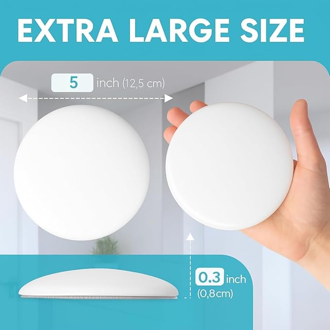 Strongest Home Wall & Door Handle Stopper 5" White Rubber Door Knob, Round Wall Shield Cushion, Quiet Wall Protector for Door Handle, Guard Door Bumper, Self Adhesive (White, X-Large 6 Pack)