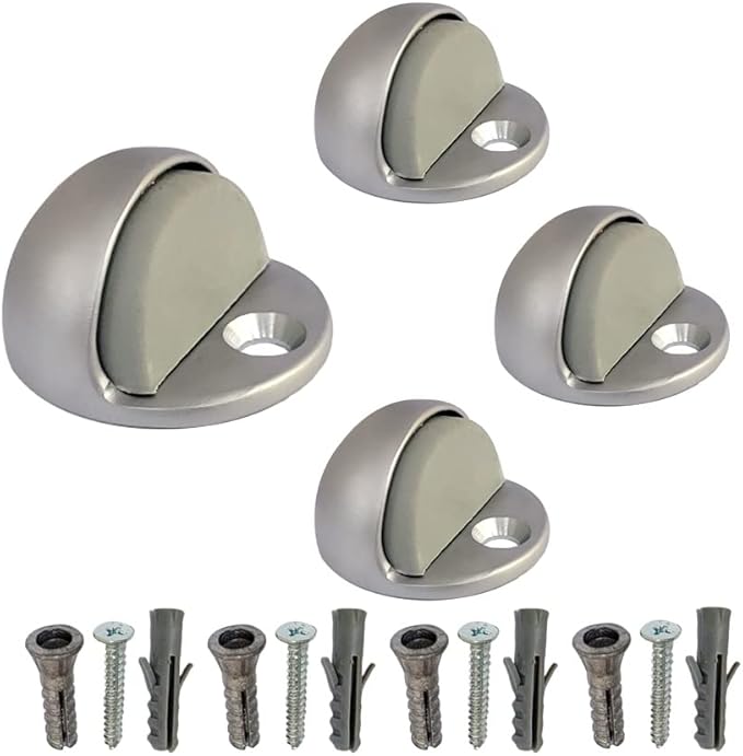 QCAA Low Dome Floor Door Stop, H 25.4 x Diameter 44.5mm, Zinc Die Cast, Satin Nickel, Made in Taiwan, 4 Pack