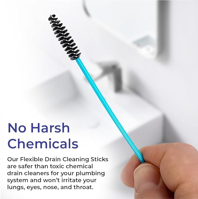 SAGEFINDS Flexible Drain Cleaning Sticks | Quickly Removes Clogs | Effective in Sinks, Tubs, Showers |Easily Pulls Out Hair and Filth | Long 19.5” Handle | Disposable | 12 Pack