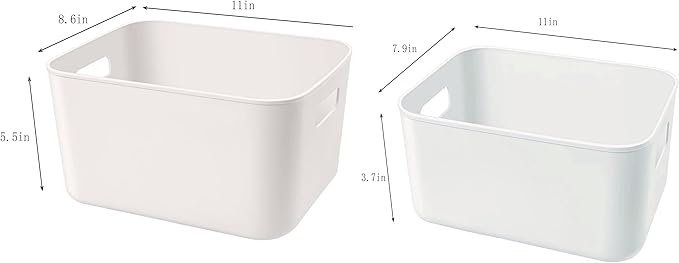 Amyup Set Of 6 Plastic Storage Bins,Versatile Kitchen Pantry Organization and Storage,for Plastic Storage Container Under Bed,Under Sink Bathroom Organizer (White, 4 L+2 M)