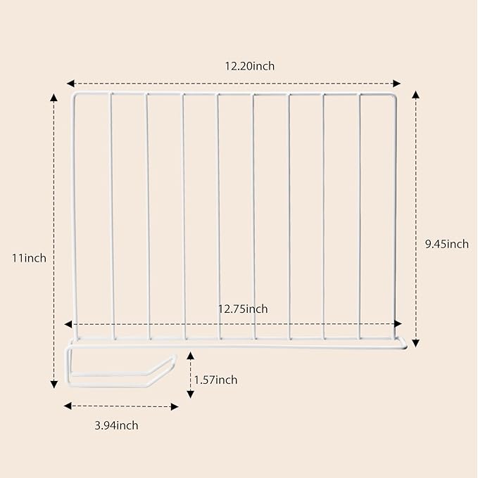 8-Pack 9“ Tall Metal Shelf Dividers for Closet Organization, Wardrobe, Bookshelf, Cabinet, Cupboard - Closet Shelf Dividers - Easy to Install - No Tool - White PE Coating Steel