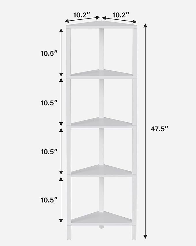 TUTOTAK Corner Shelf, 5-Tier Corner Bookshelf for Small Space, Narrow Display Corner Shelf Stand with Storage Rack, for Living Room, Bedroom, White BS05BW005