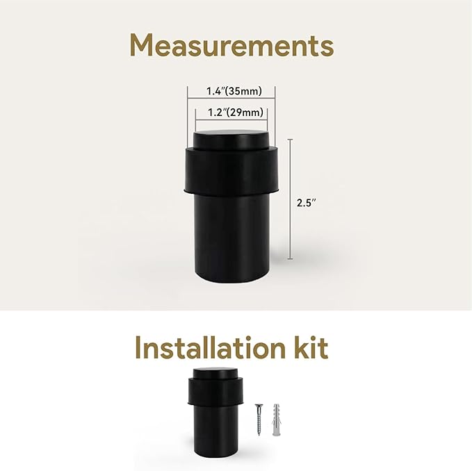 KHTUMEWARE 4 Pack 2-1/2 in Floor Door Stopper,Matte Black Door Stop,Wall Protector Commercial Door Bumper Wedge Decorative Cylindrical Install Door stoppers on The Floor