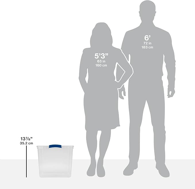 2 Pack 66 Quart Durable Storage Bin – Clear Plastic Container with Secure Blue Latch Lid, Stackable for Home, Closet, Garage, Basement & Attic Organization