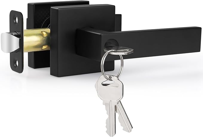 Estmoon Entry Door Handle, Black Door Knob with Lock and Key, Entrance Front Door Lock Heavy Duty Keyed Exterior Door Knob for Bedroom, Bathroom, Front Door, Office, 1 Pack