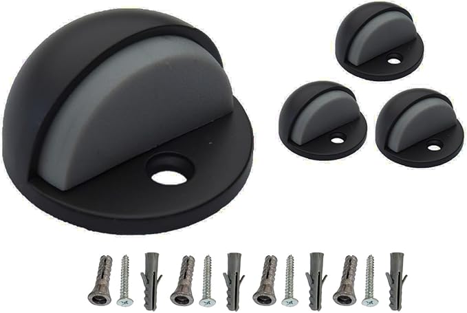 QCAA Low Dome Floor Door Stop, H 25.4 x Diameter 44.5mm, Zinc Die Cast, Matte Black, 4 Pack, Made in Taiwan