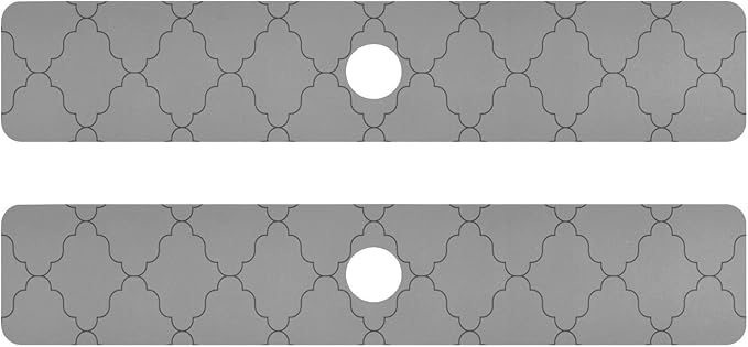 Kitchen Sink Splash Guard 2 PCS 30 Inch Sink Faucet Mat Splash Guard for Bathroom Countertop Water Absorbent Foldable Cuttable Soft Washable Monochrome Geometric Quatrefoil Grey