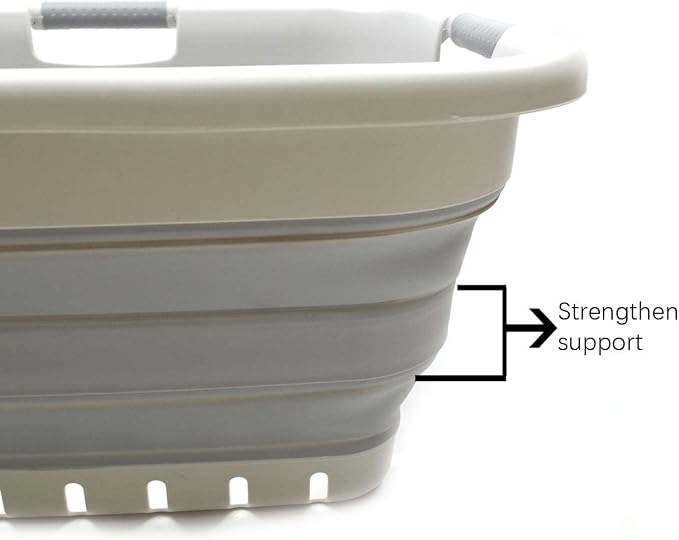 SAMMART 41L (10.8 gallon) Collapsible Plastic Laundry Basket - Foldable Pop Up Storage Container/Organizer - Portable Washing Tub - Space Saving Hamper/Basket (3 handled rectangular, Grey/Grey)