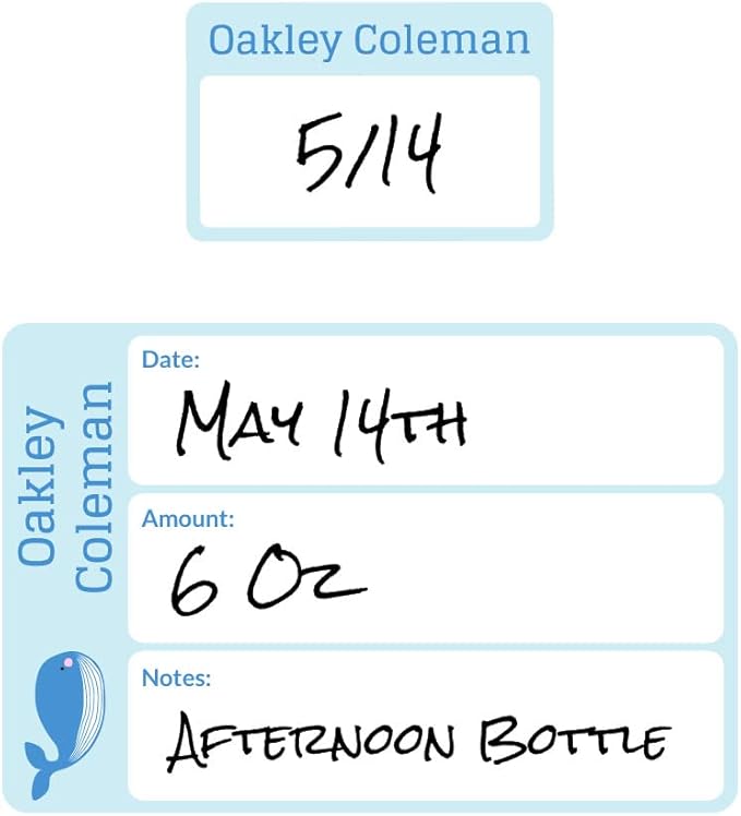 Name Bubbles - Reusable Baby Bottle Labels for Daycare (20 Labels) - Kids Washable Name Tags for Bottles, Sippy Cups, & Snack Containers, Waterproof, Baby Name Stickers, Write-On (Whale)