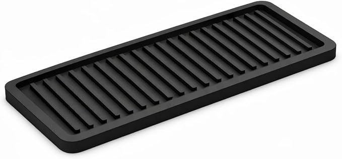ZAPPOWARE Silicone Kitchen Sink Caddy Sponge Holder 11" x 4.33", Black - Bathroom Vanity Tray Organizer, Kitchen Soap Tray for Dish Scrubber, Soap Dispenser and Sponge