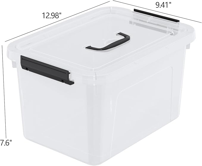 Haodehen 10 Quart Plastic Storage Bins with Lids and Handle, 4 Packs Clear Latching Box
